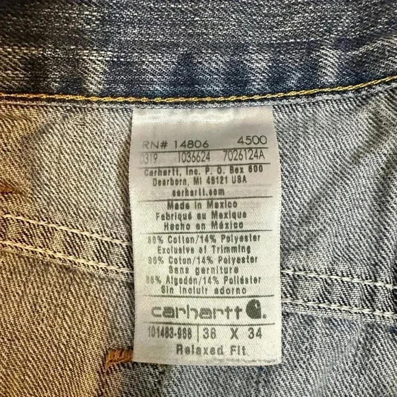Carhartt Jeans Mens Tag Size 38x34 Blue Denim Straight Leg Relaxed Fit - Picture 3 of 10